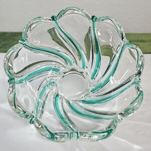 Vtg Mikasa Crystal Green Peppermint Swirl Tea Light Holder Candy Dish Home Decor